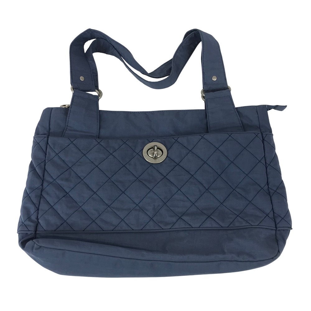 BAGGALLINI Shoulder Bag Blue Quilted Tote Purse Turn Lock Zip Pocket